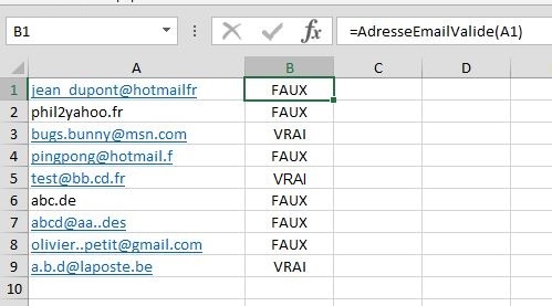 Vba Verifier La Validite D Une Adresse E Mail Excel Malin Com