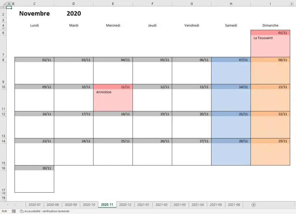 Calendrier Mensuel Excel Modifiable Et Gratuit Excel Malin Com