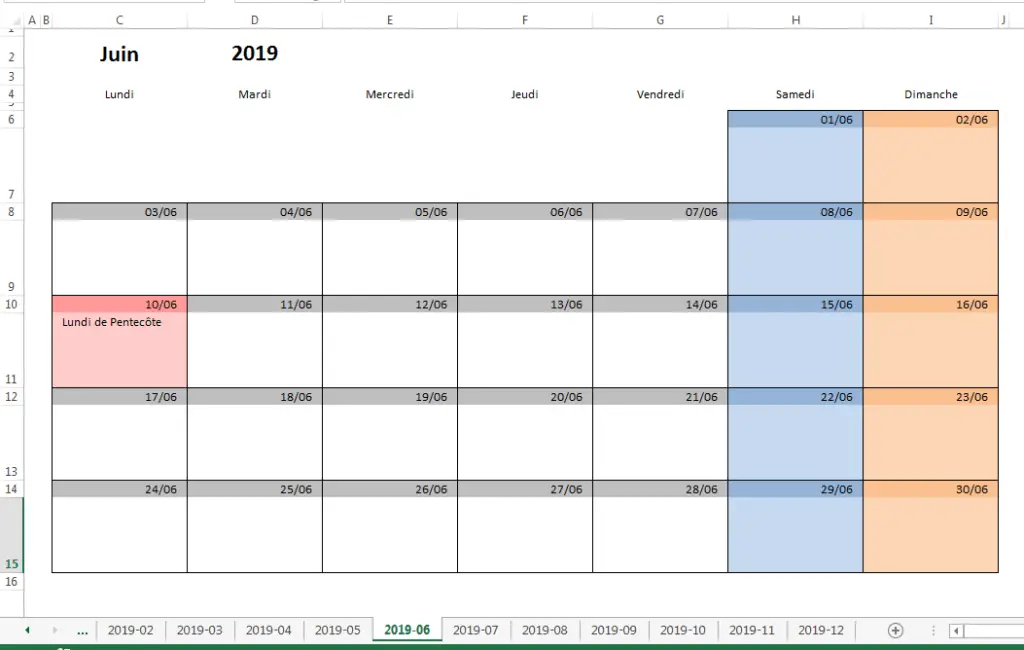 Calendrier mensuel Excel modifiable et gratuit | Excel-Malin.com