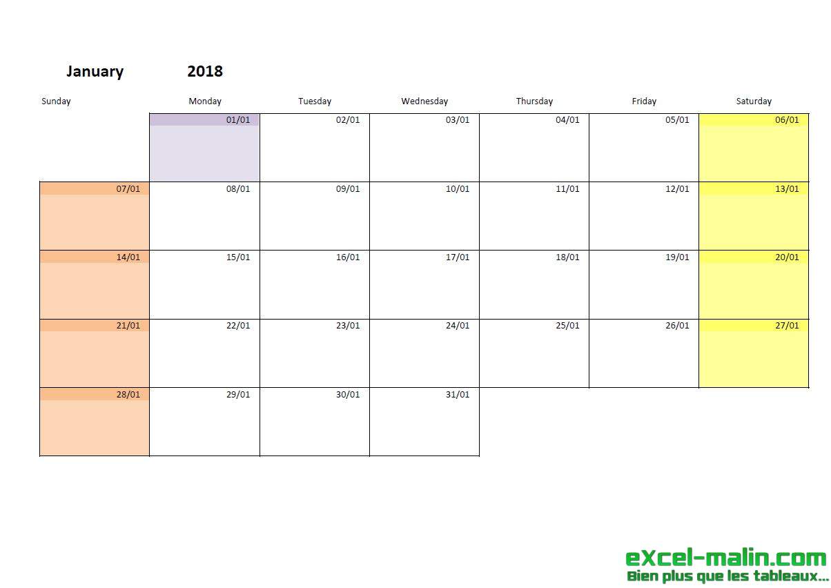  Printable  monthly  calendar  template for Excel Excel 