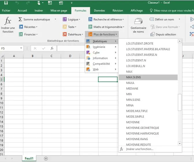 Fonctions Excel 2016