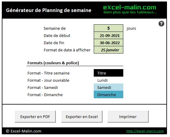 Planning de semaine pour Excel (semainier, planning hebdomadaire) Semainier Excel gratuit (2022) - planning hebdomadaire - agenda