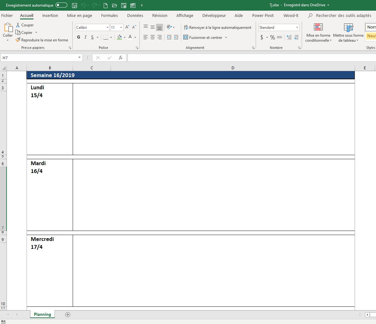 Semainier Planning Excel Modifiable Et Gratuit Excel Malin Com