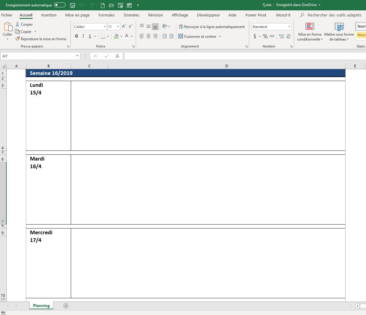 Semainier / Planning Excel modifiable et gratuit | Excel ...