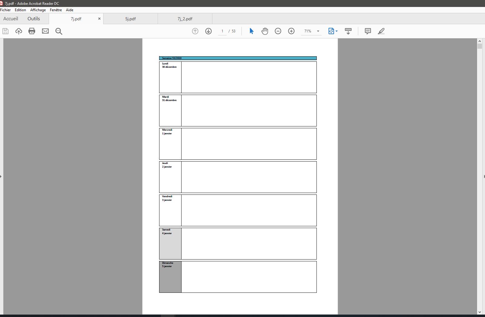 Semainier / Planning Excel modifiable et gratuit | Excel ...