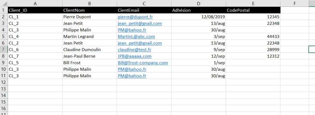 Excel: données avec doublons Excel: données avec doublons