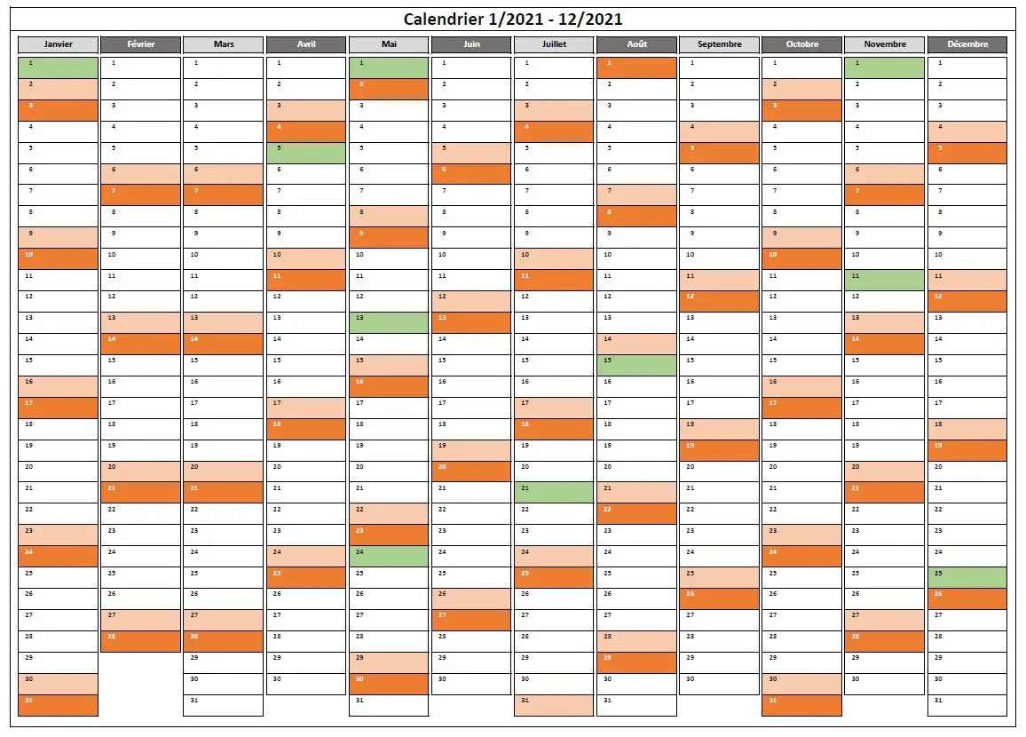 Calendrier 2021 Excel et PDF: pratique, modifiable et gratuit