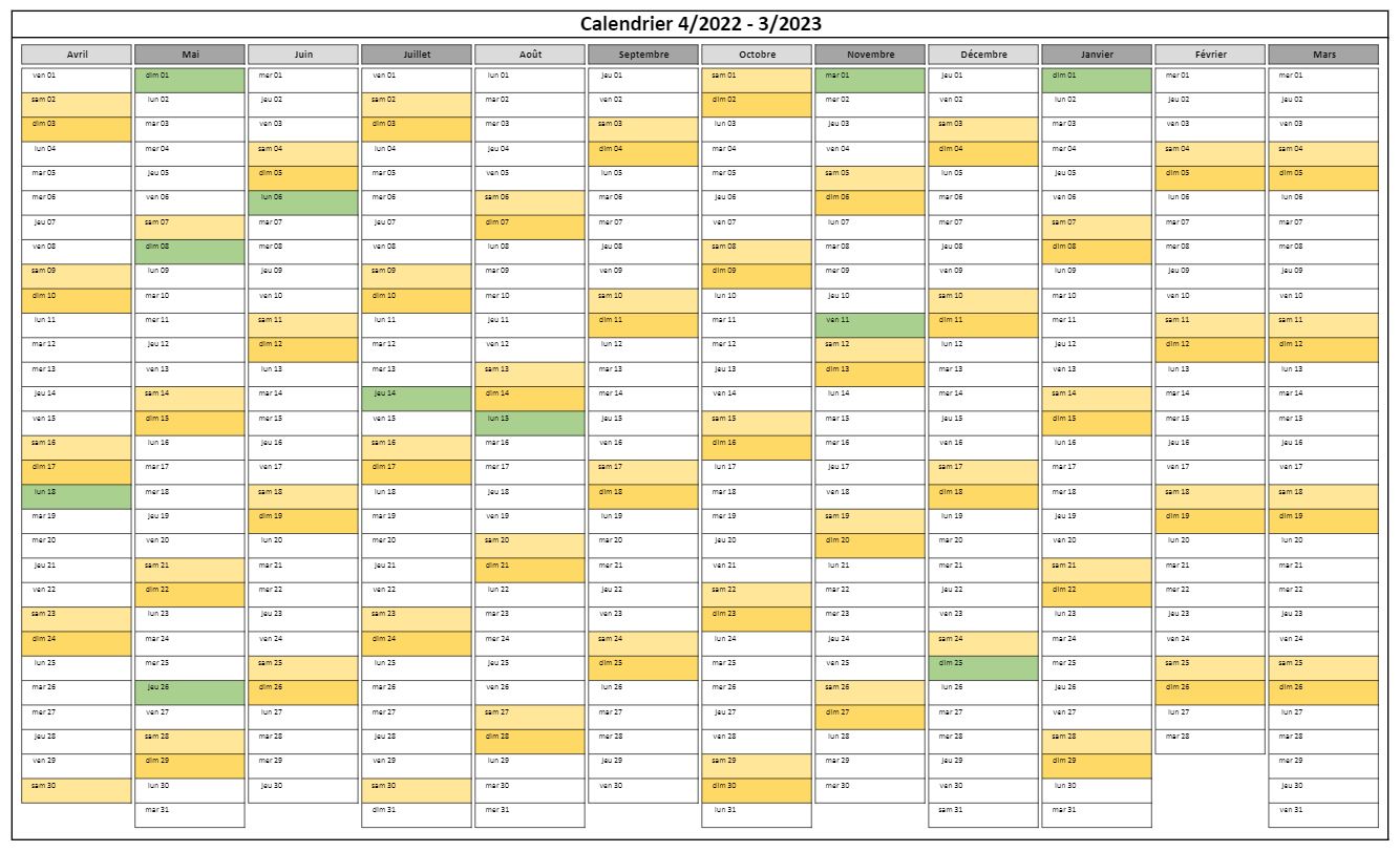 Excel Calendrier 2022 Calendrier 2022 Excel et PDF: pratique, modifiable et gratuit