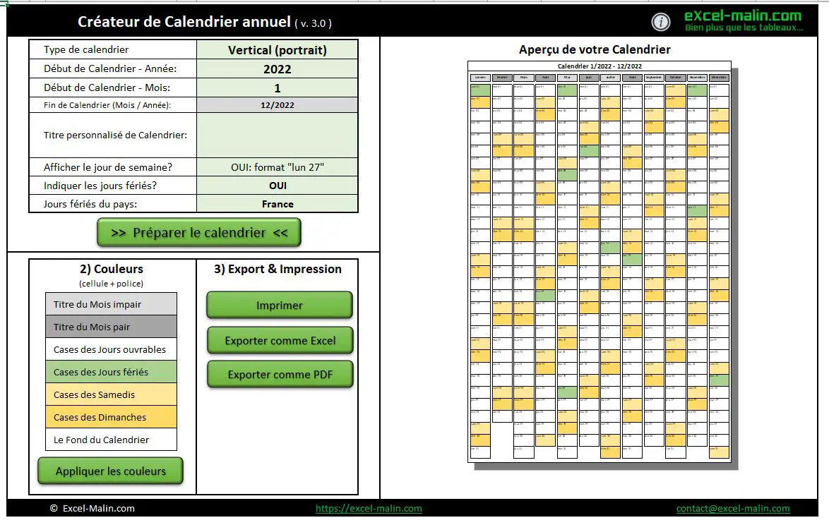 Créer Calendrier 2022 Calendrier 2022 Excel et PDF: pratique, modifiable et gratuit