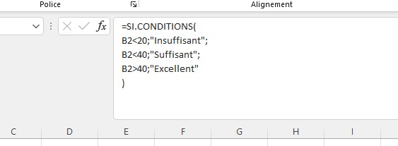 Excel: SI.CONDITIONS sur plusieurs lignes