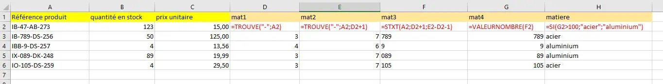 Calcul complexe dans Excel: les formules intermédiaires
